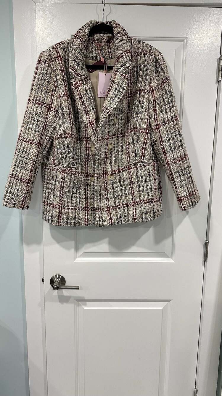 Udel New York Tweed Double Breasted Blazer Size XL Beige